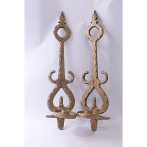 Vintage Brutalist Candle Sconces, Set of 2, Cast Metal, 18 inches, Wall Hanging,